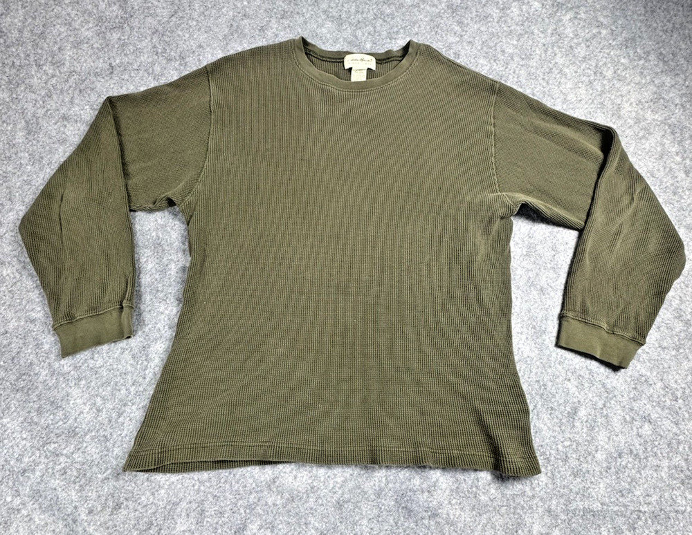 Eddie Bauer Thermal T Shirt Men's Large GreenWaffle Knit Long Sleeve 100% Cotton